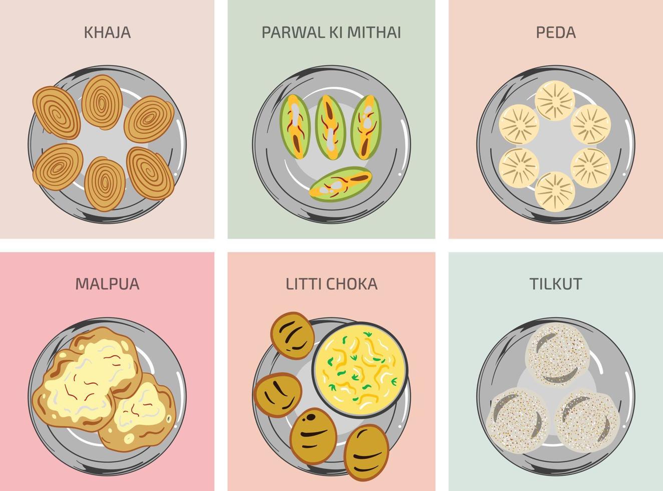 Indian Bihari Food. Litti Chokha Malpua Lunch Dinner and Breakfast vector