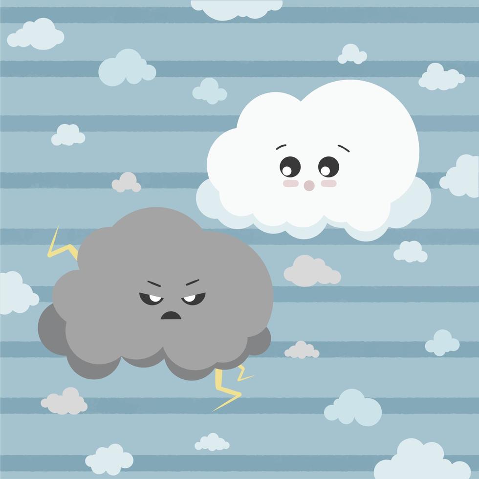 Cute fluffy clouds in sky. Playful clouds isolated vector illustration