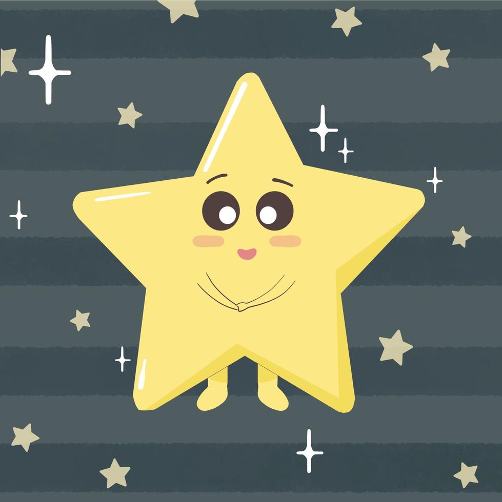 Cute and adorable shiny star from the sky. Starry night sky scene. vector