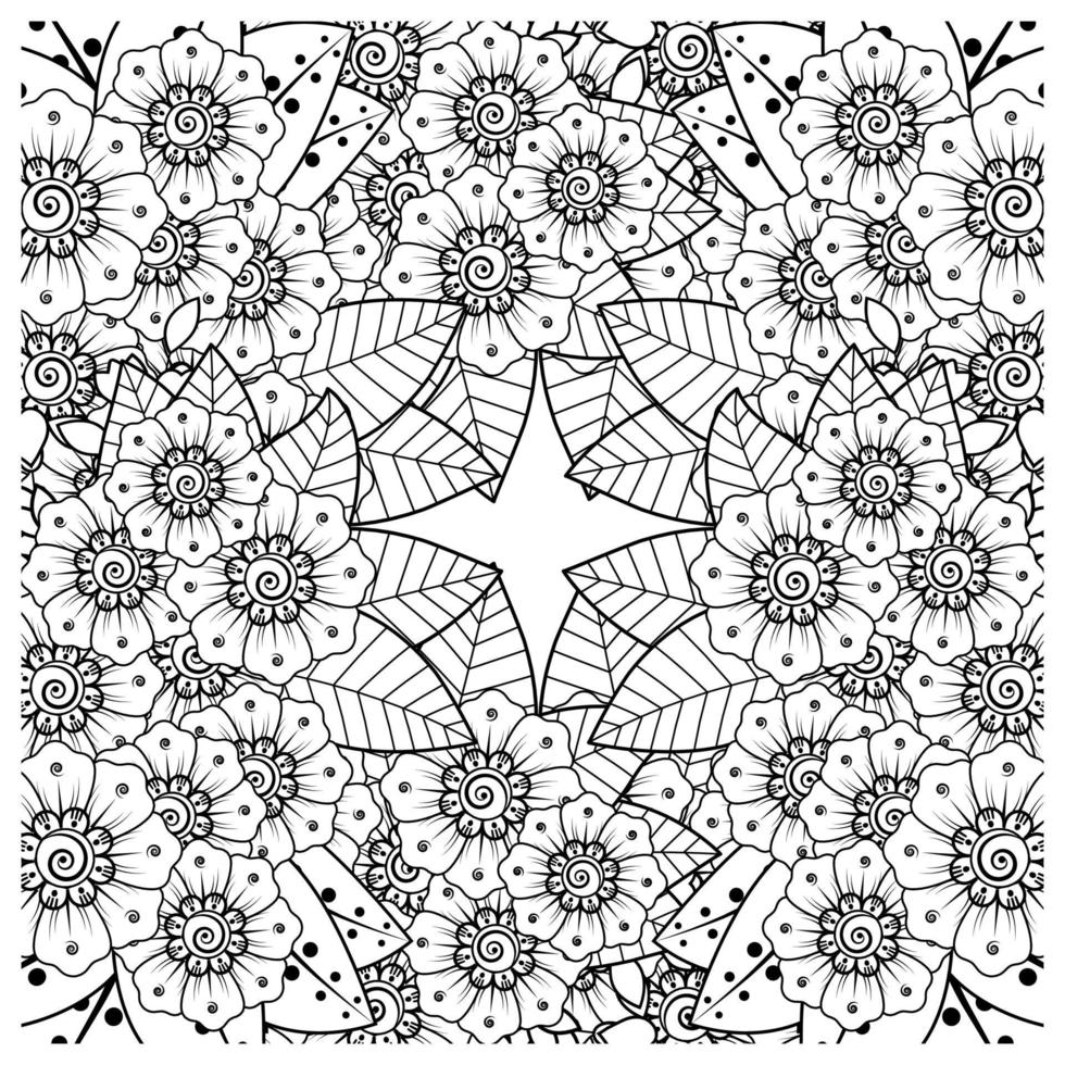 adorno decorativo de flores mehndi en estilo étnico oriental, adorno de doodle, dibujo a mano de contorno. página de libro para colorear. vector