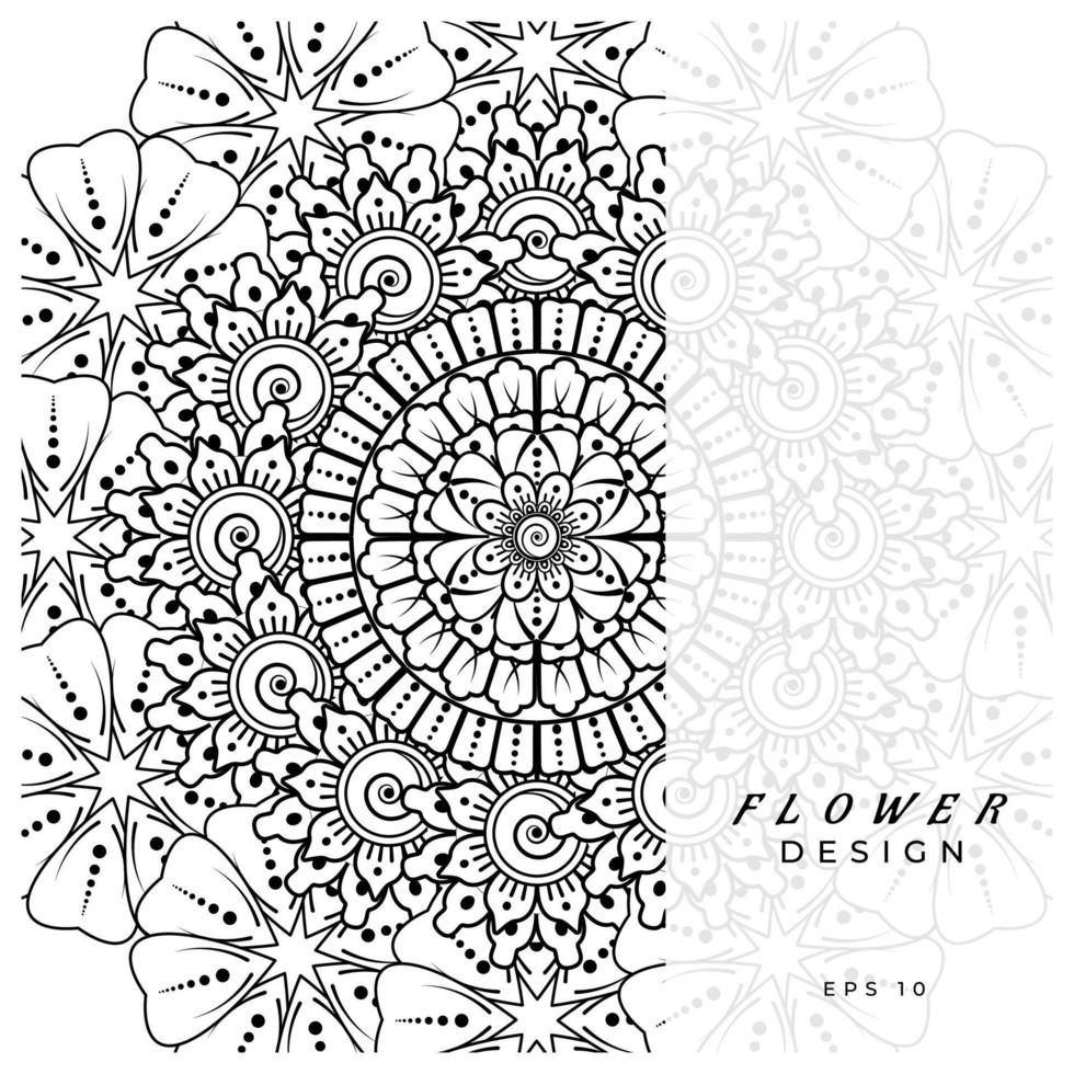 adorno decorativo de flores mehndi en estilo étnico oriental, adorno de doodle, dibujo a mano de contorno. página de libro para colorear. vector