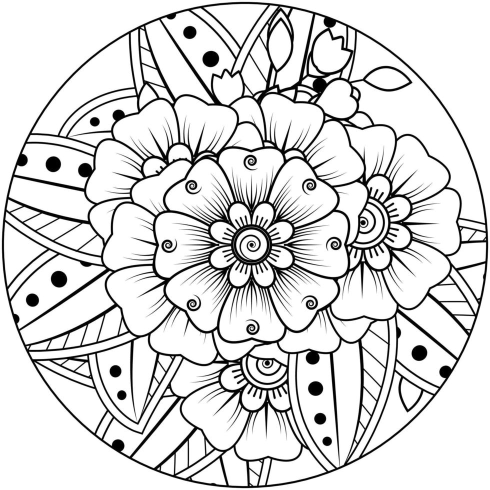 mehndi flower decorative ornament in ethnic oriental style, doodle ornament, outline hand draw. coloring book page. vector