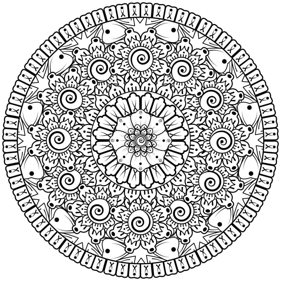 Circular pattern in the form of mandala with flower for henna, mehndi, tattoo, decoration. vector