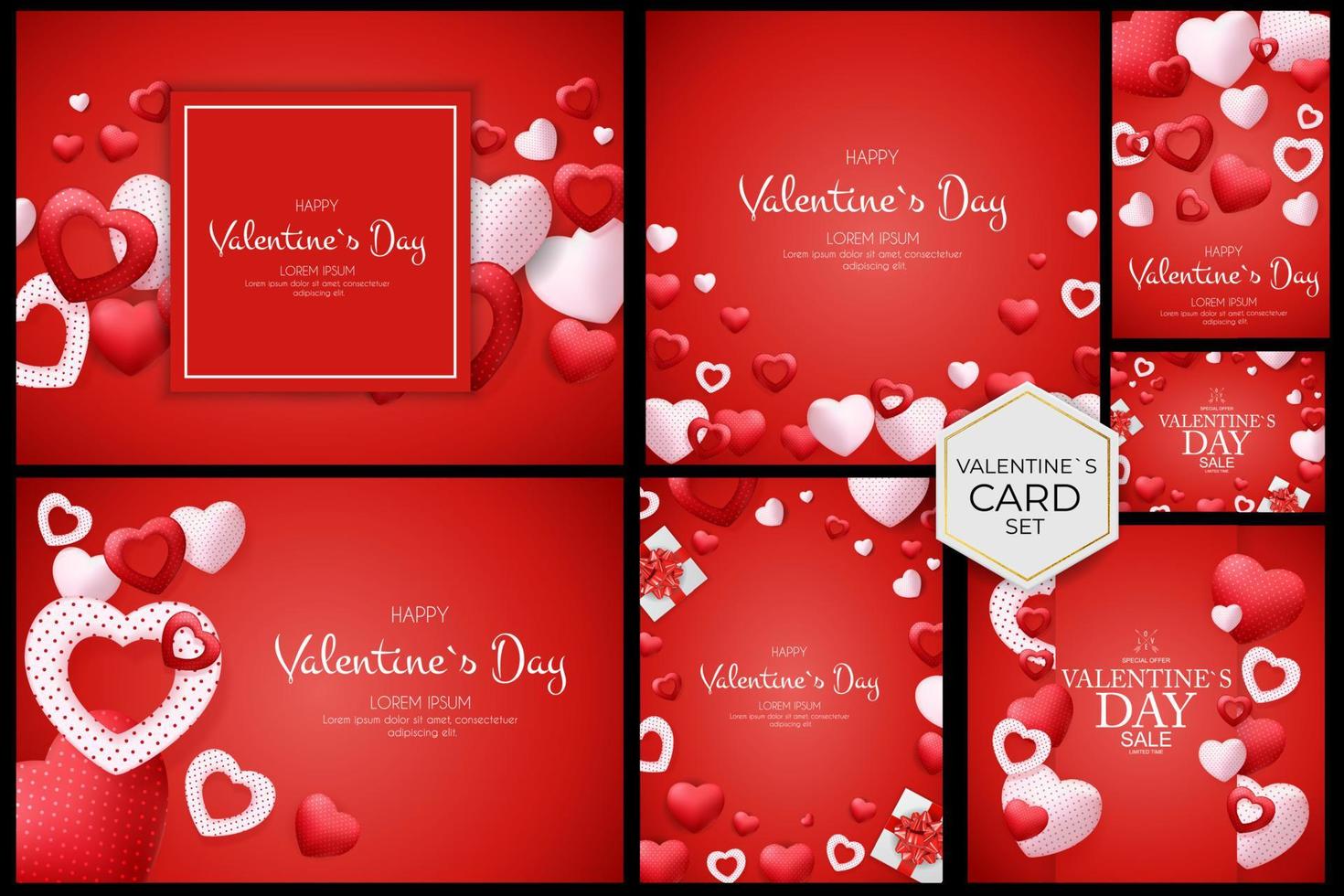 Valentines Day Poster, Sale, Discount Card Collection Set. vector