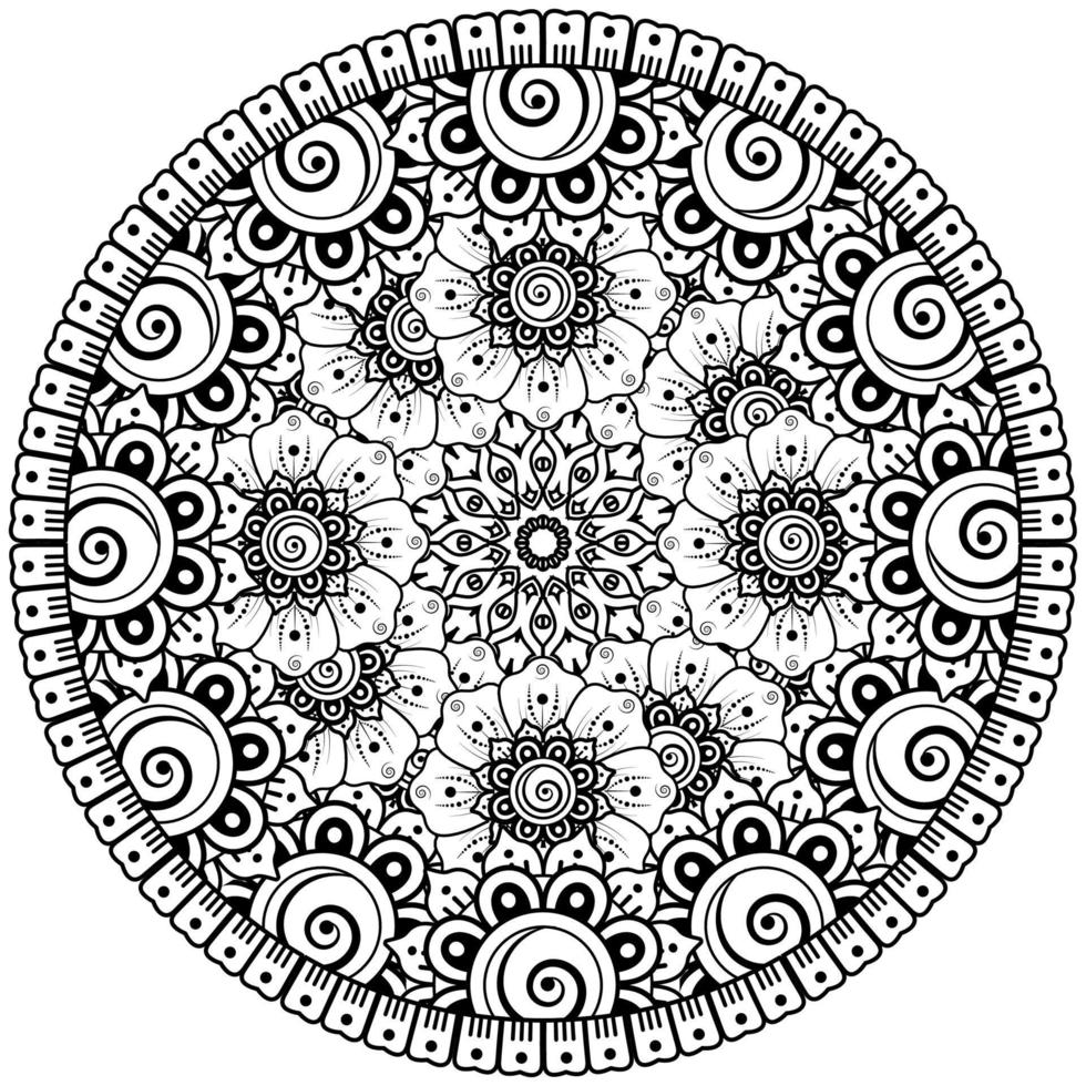 Circular pattern in the form of mandala with flower for henna, mehndi, tattoo, decoration. vector