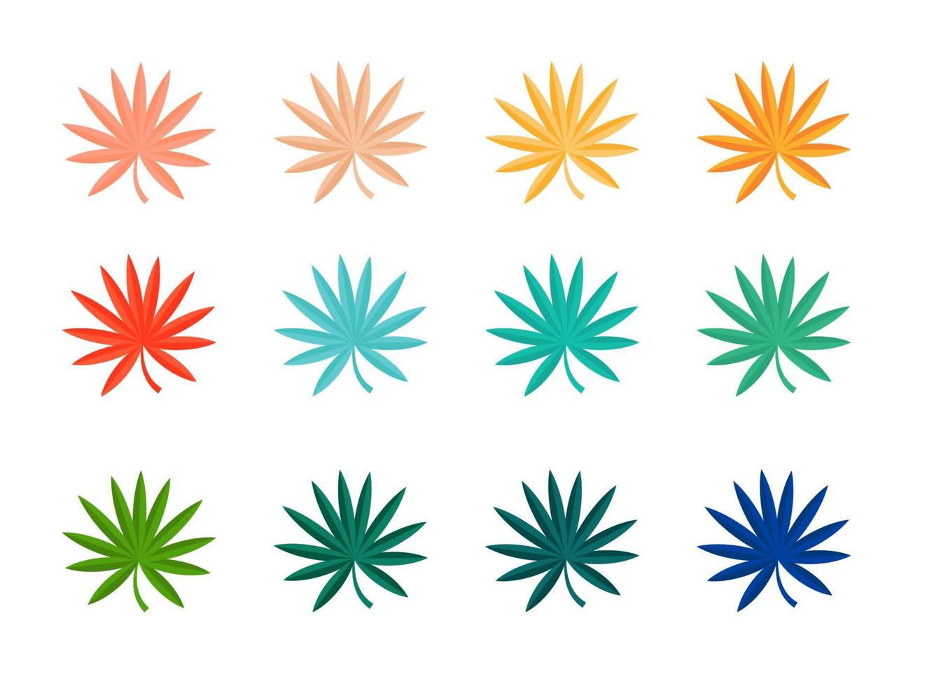 Set of Summer tropical leaves isolated on white background. Vector illustration