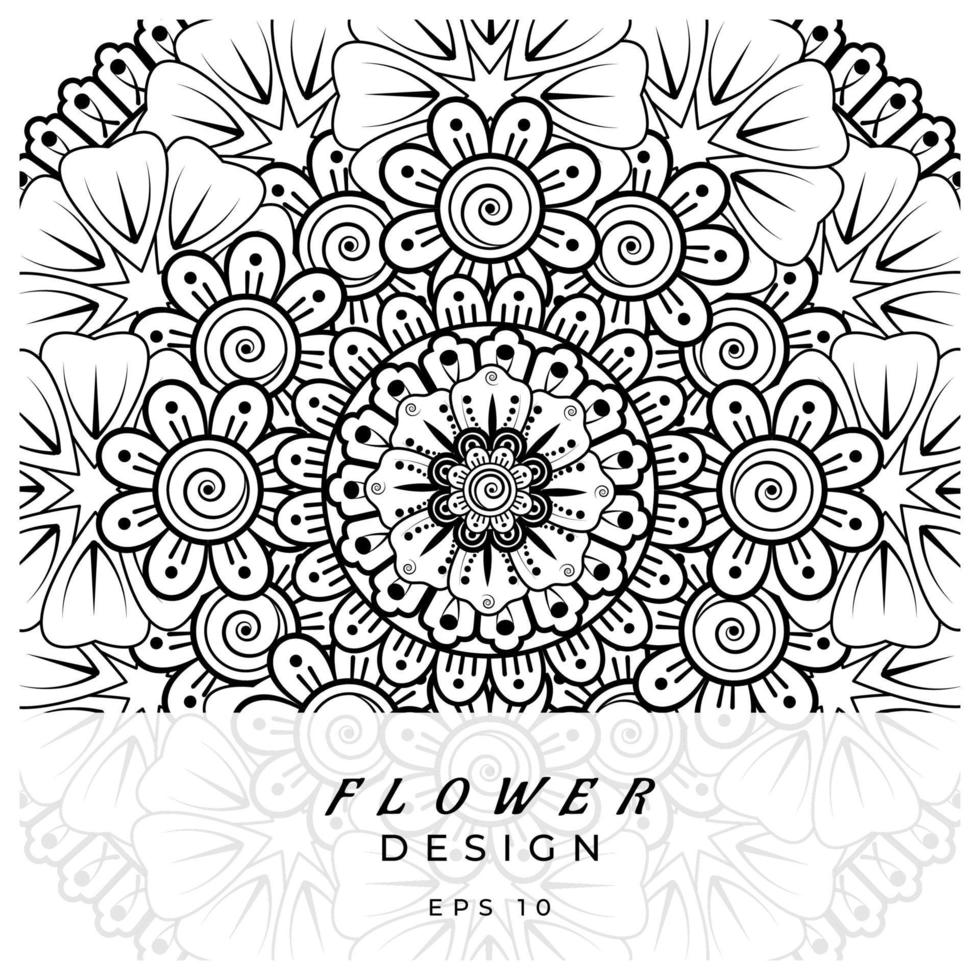 adorno decorativo de flores mehndi en estilo étnico oriental, adorno de doodle, dibujo a mano de contorno. página de libro para colorear. vector