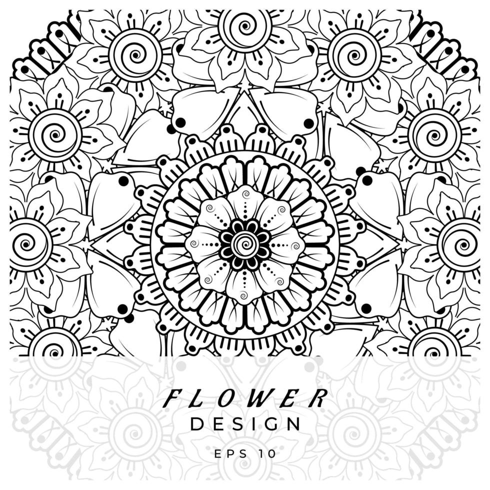 adorno decorativo de flores mehndi en estilo étnico oriental, adorno de doodle, dibujo a mano de contorno. página de libro para colorear. vector