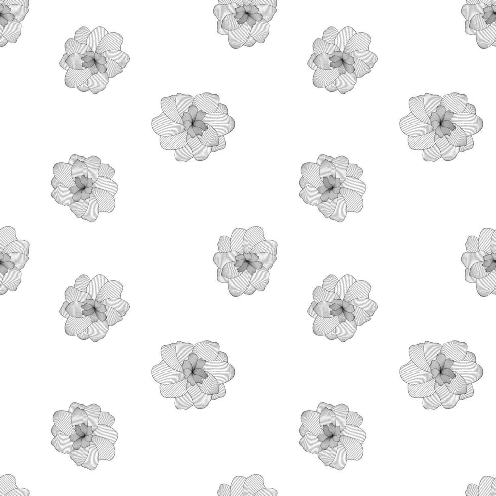 Black and white flower on white background. Seamless pattern. Vector Illustration.