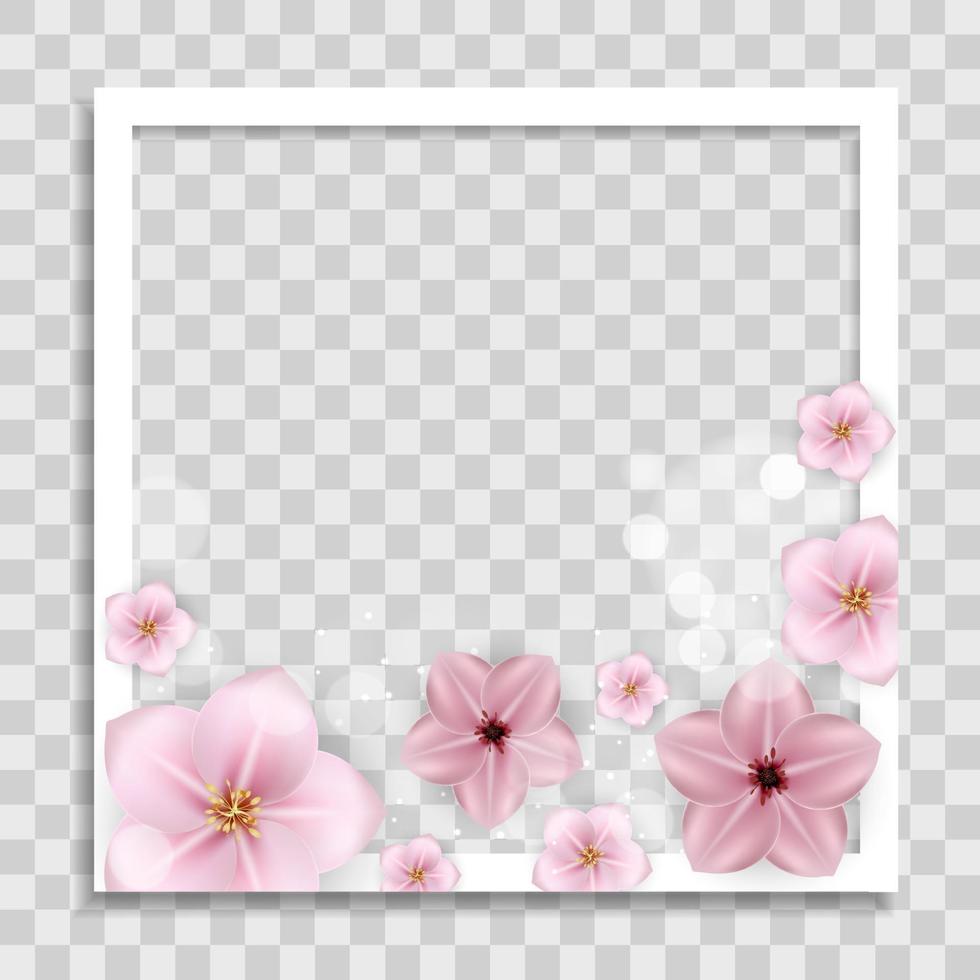Empty Photo Frame Template with Spring Flowers for Media Post  in Social Network. Vector Illustration