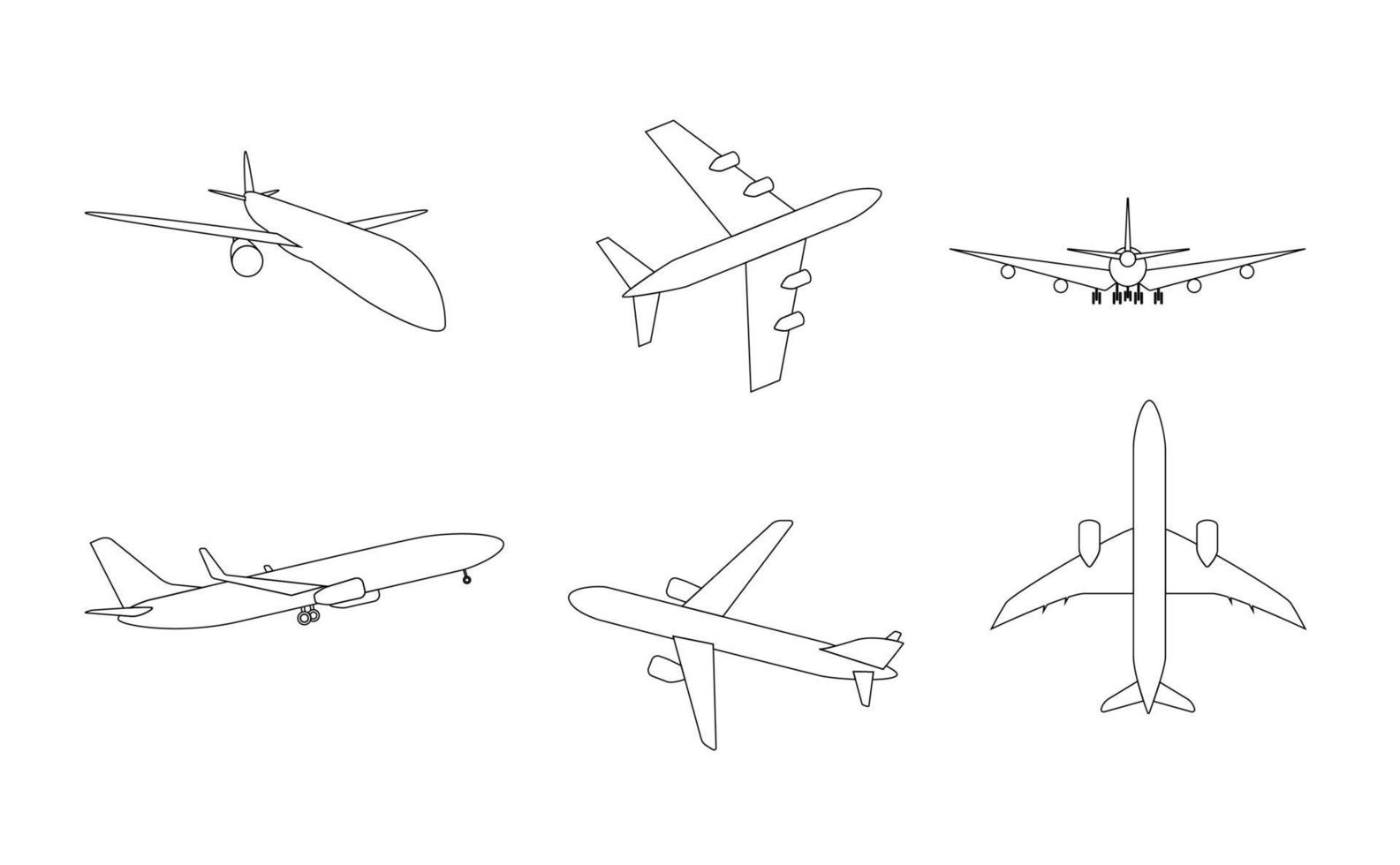 Silhouette of black and white aircraft in the sky, isolated. Vector Illustration