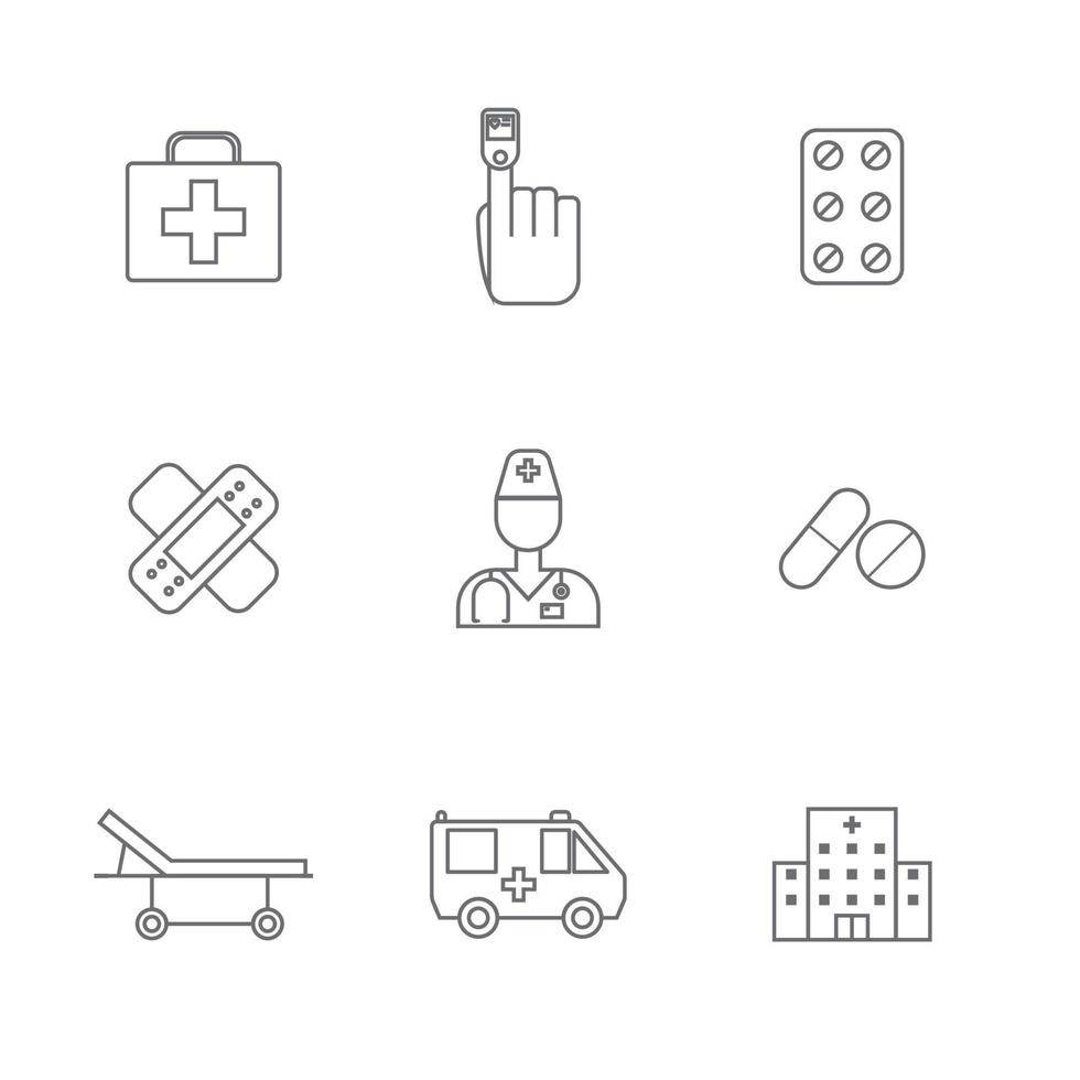 conjunto de icono médico simple en estilo de línea de moda aislado sobre fondo blanco para aplicaciones web y concepto móvil. ilustración vectorial vector