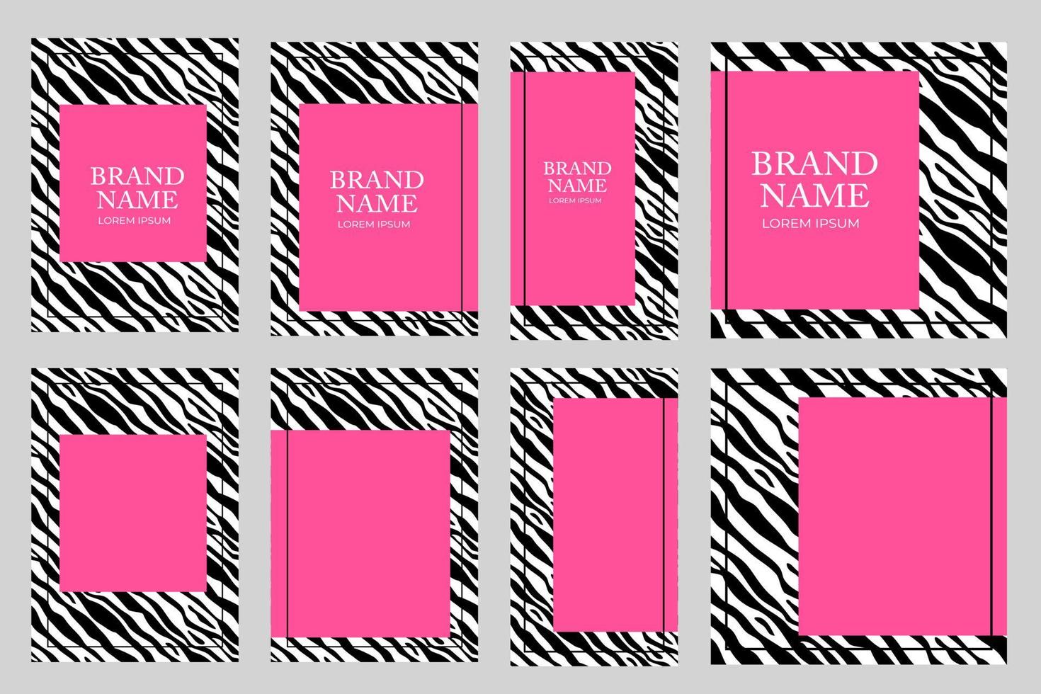 Conjunto de colección de diseño de portada de patrón de cebra de lujo de moda, estampado animal para folleto, plantilla de cuaderno vector