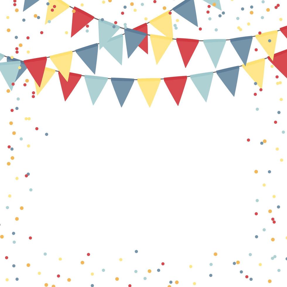 Party holiday abstract background template with flag garlands and confetti. Vector illustration