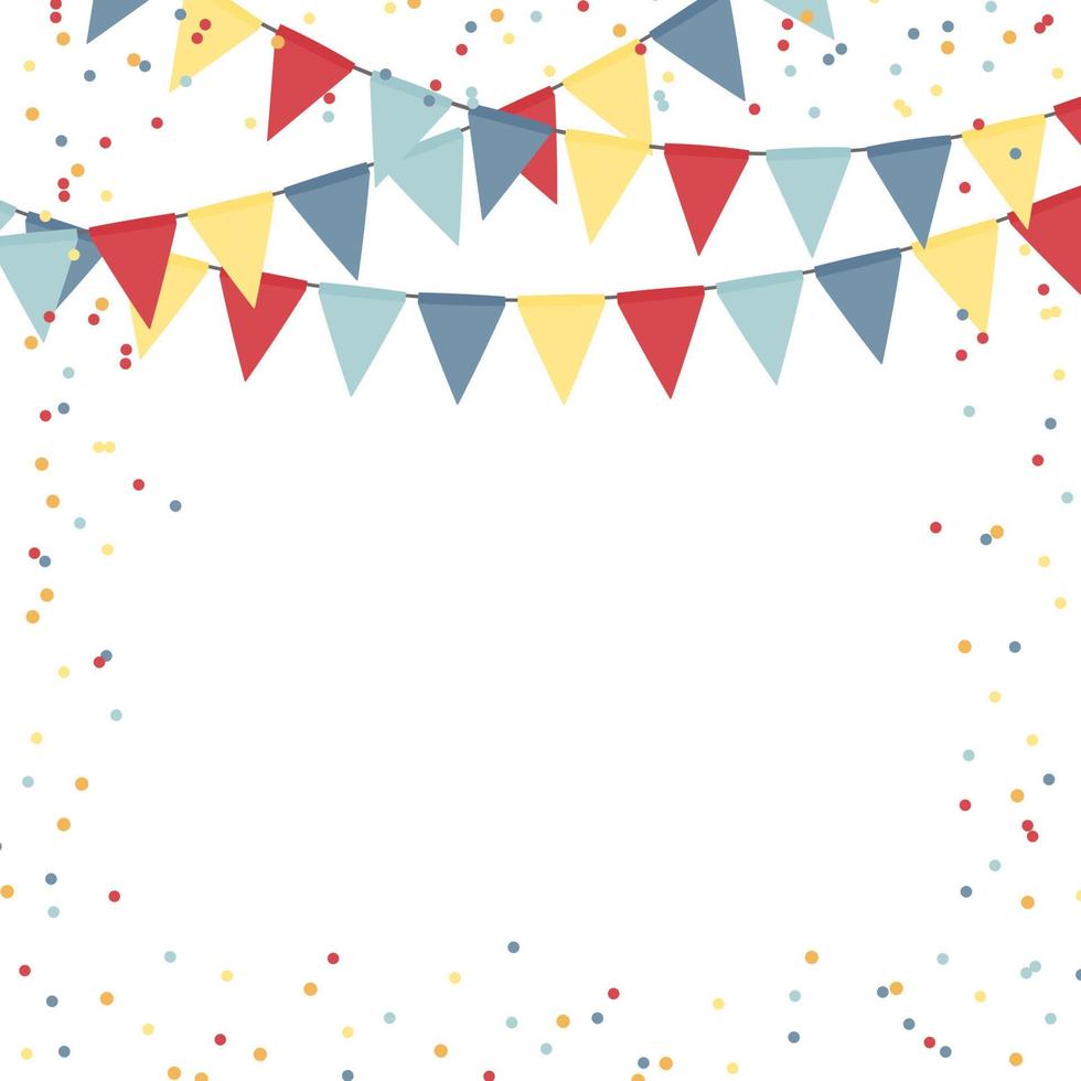 Party holiday abstract background template with flag garlands and confetti. Vector illustration