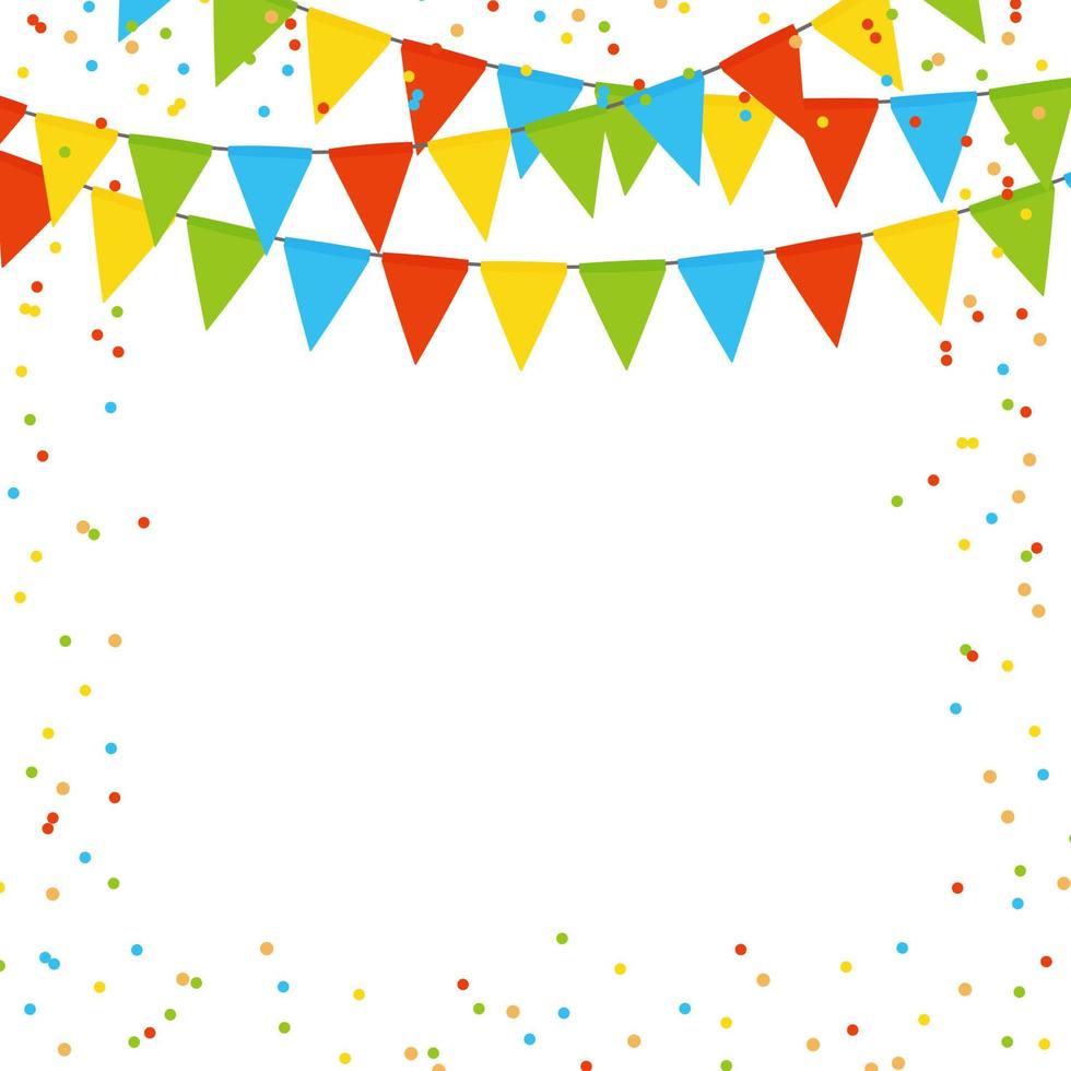 Party holiday abstract background template with flag garlands and confetti. Vector illustration