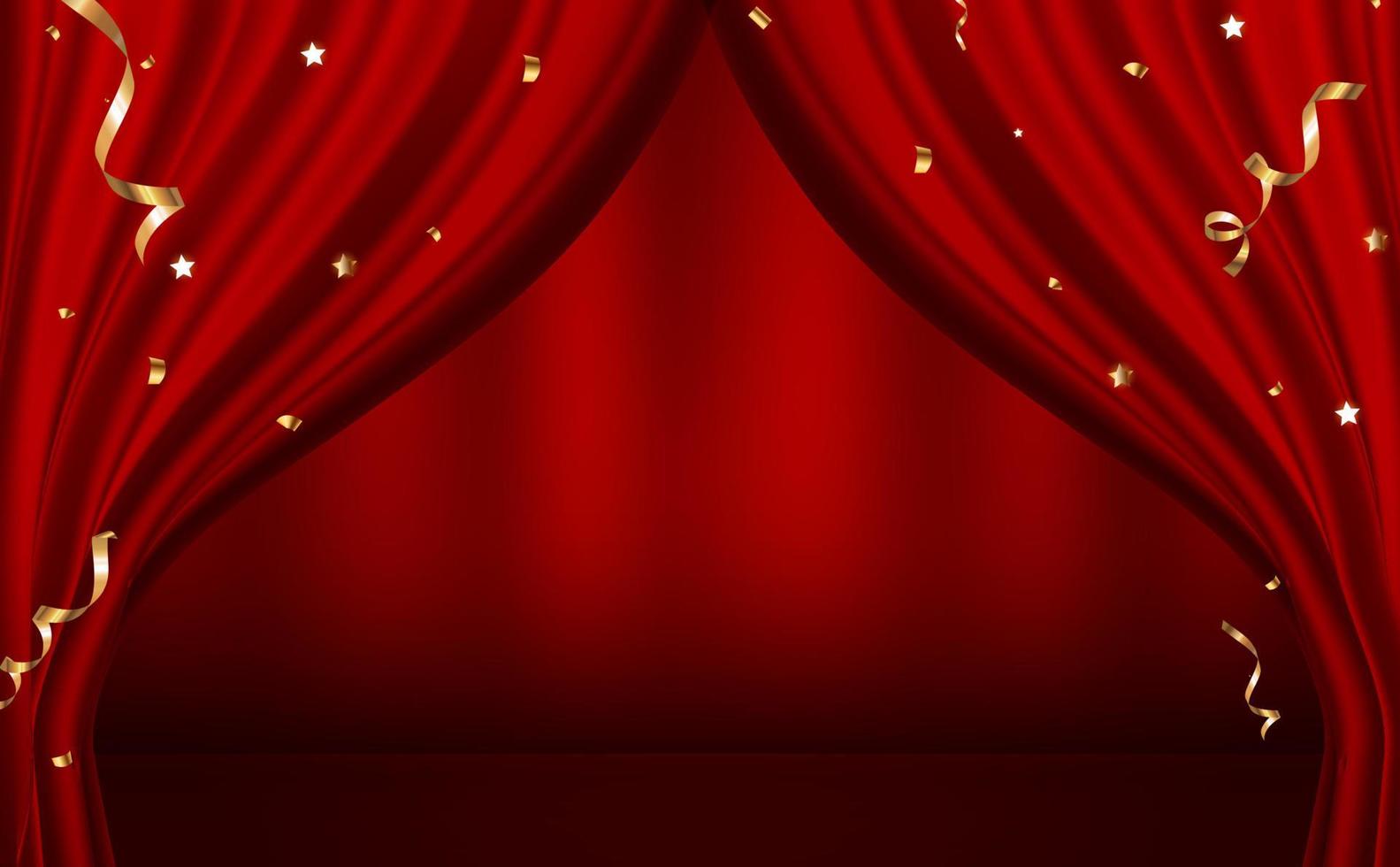 Red curtains Open Luxury Invitation Banner Background. Vector Illustration