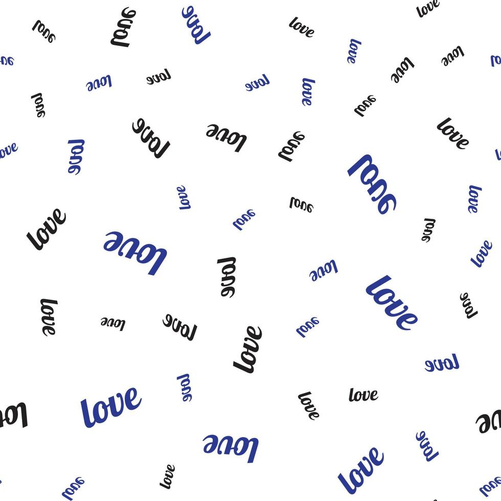 Seamless pattern with the word Love written in black and blue. Vector Illustration