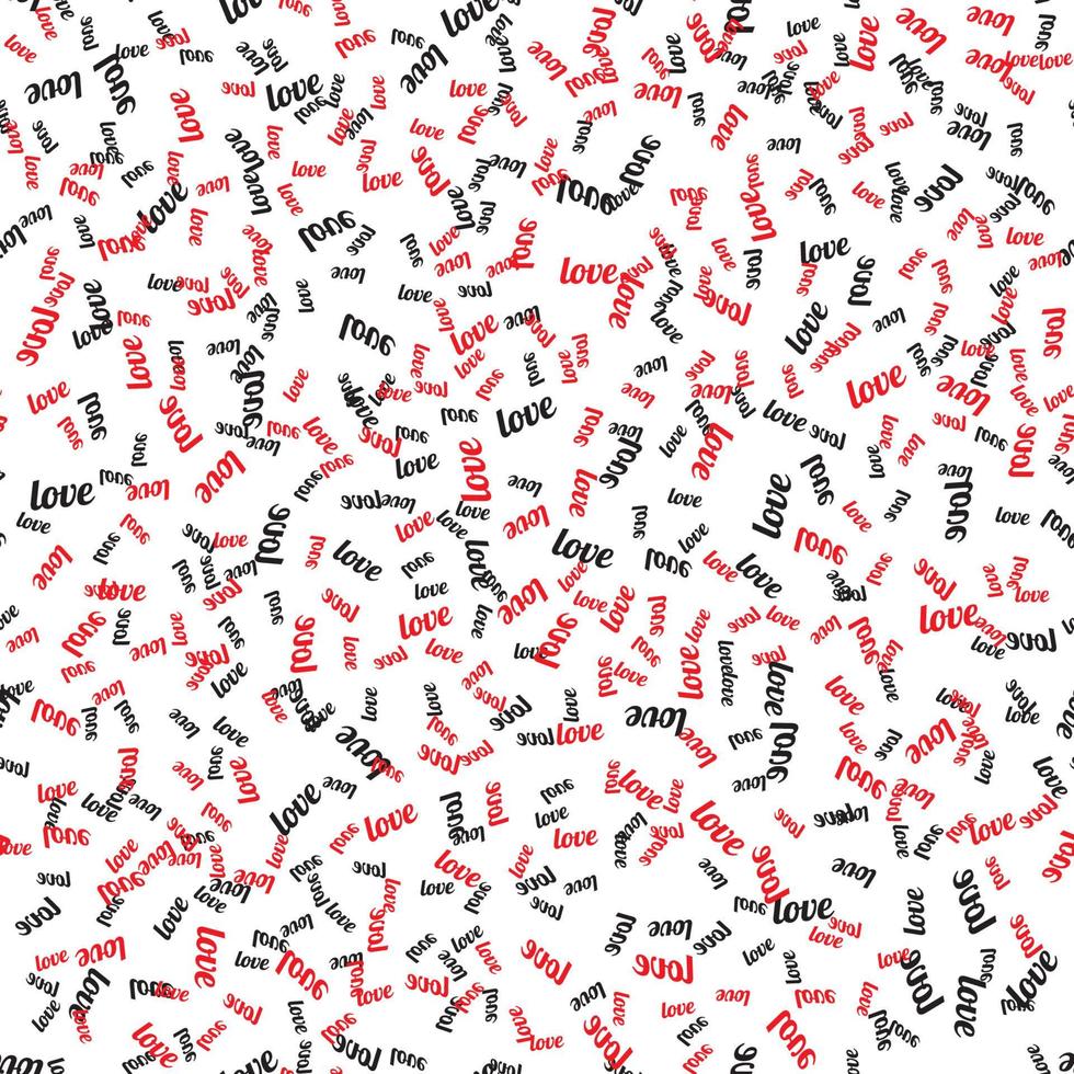 Seamless pattern with the word Love written in black and red. Vector Illustration
