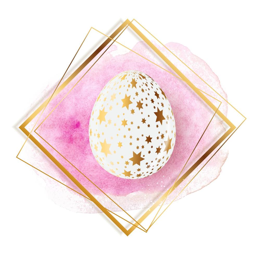 Easter Egg with paint splash and golden frame. Vector Illustration