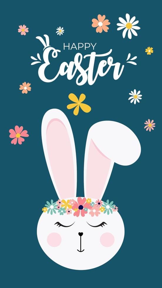 Happy Easter, decorated easter card with cute bunny, banner. Vector Illustration