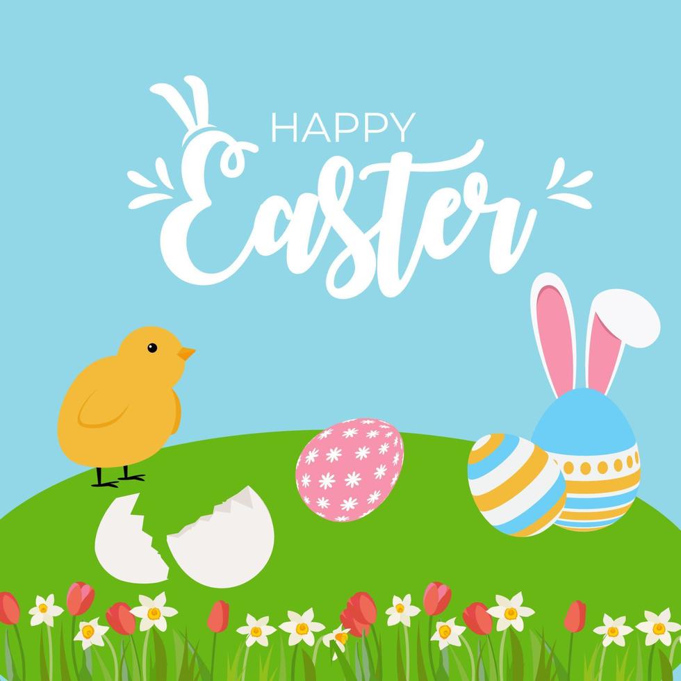 Cute Cartoon Happy Easter Spring Holiday Background Illustration vector