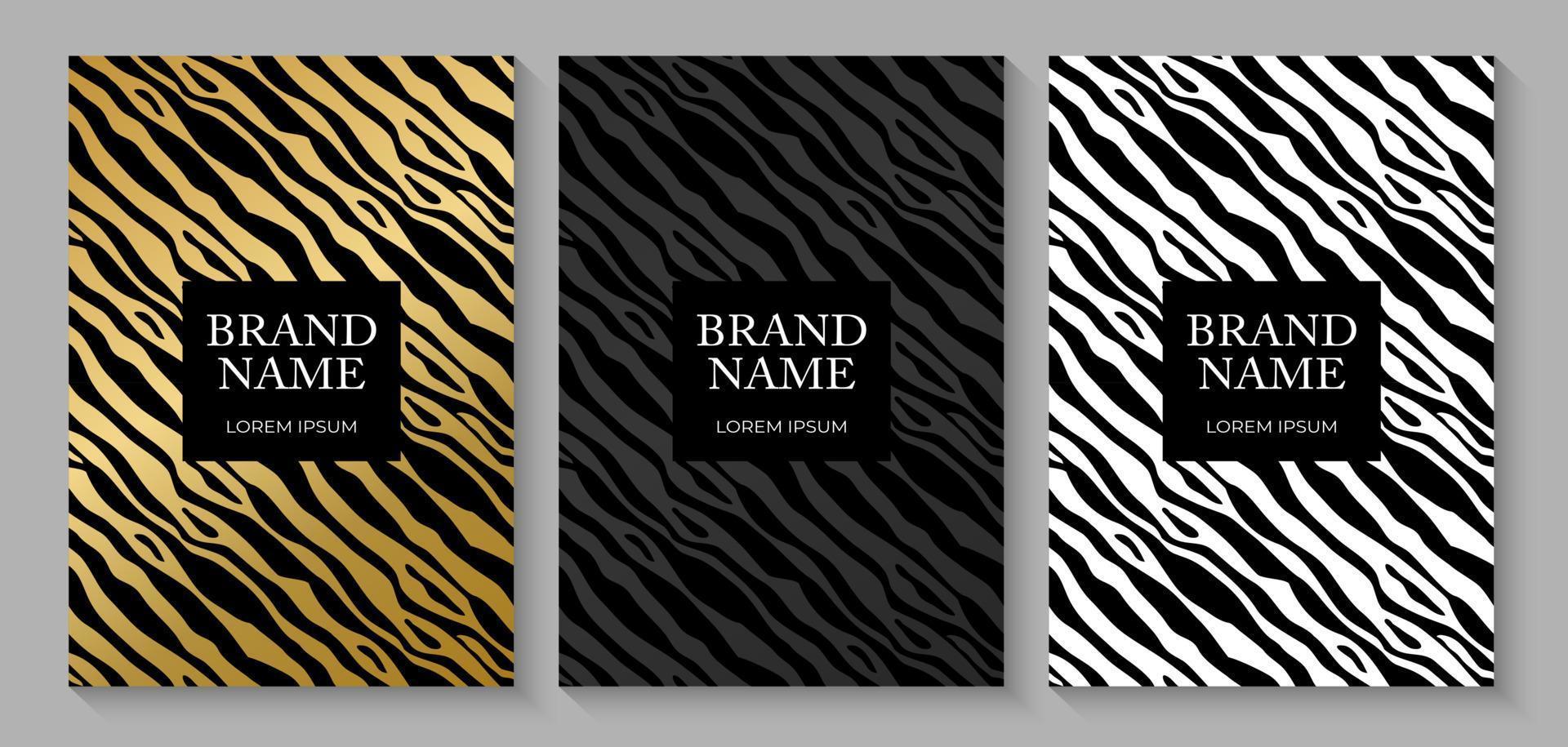 Fashionable Luxury Zebra pattern cover design collection set, animal print for brochure, notebook template. Vector Illustration