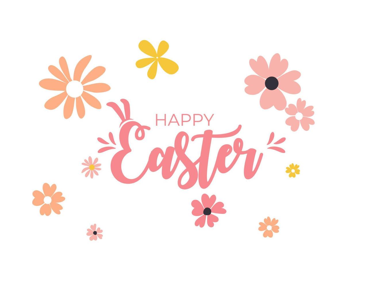 Cute Cartoon Happy Easter Spring Holiday Background with Flowers Illustration vector