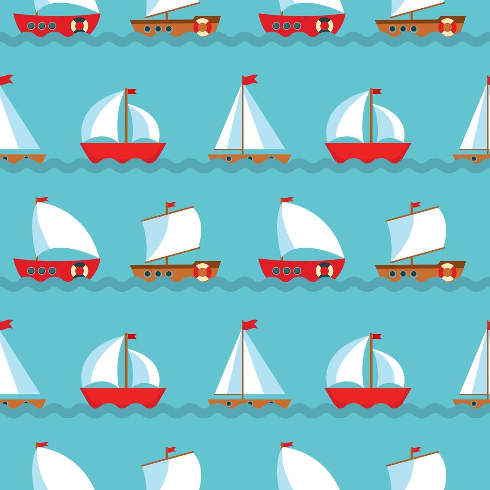 Seamless Pattern Background with Children's Cute ship. Vector Illustration