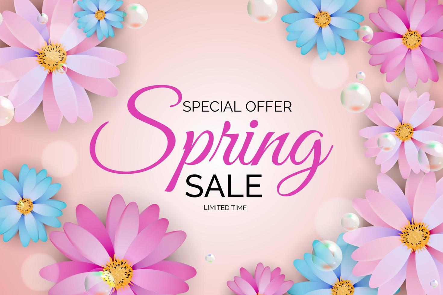 Spring Sale Natural Flower Background Template. Vector Illustration