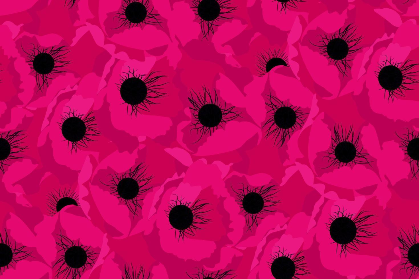 Simple pink flower poppy, seamless pattern. Vector Illustration