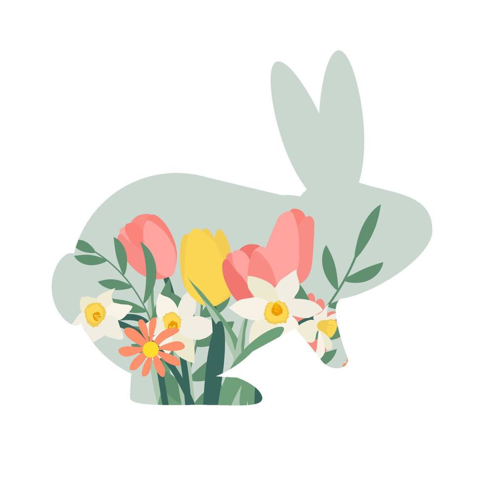 Happy Easter, decorated easter card with bunny, banner. Vector Illustration