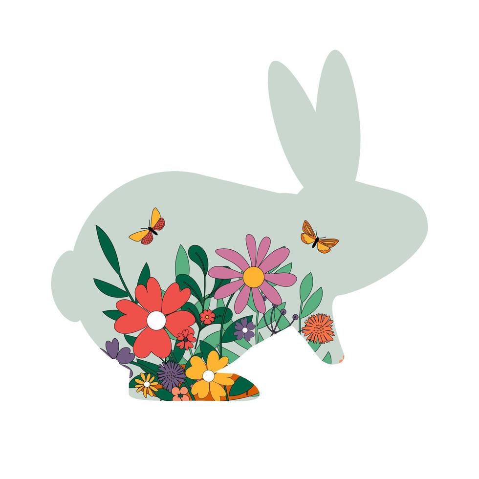 Happy Easter, decorated easter card with bunny, banner. Vector Illustration