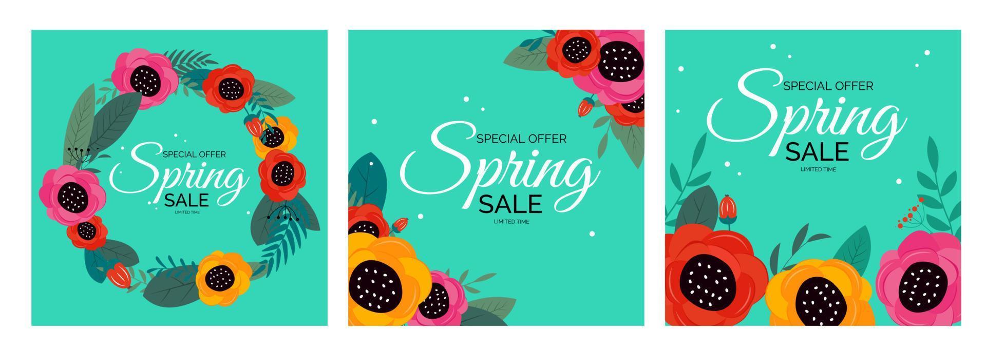 Spring Sale Natural Flower Collection Set Background. Vector Illustration