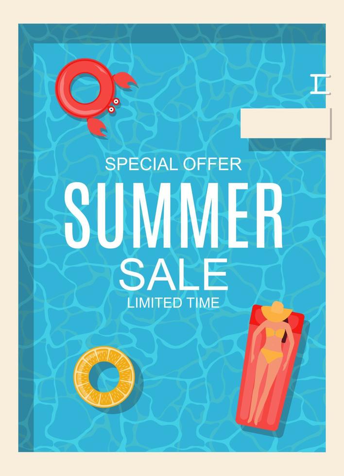 Summer Sale background poster with swimming pool. Vector Illustration