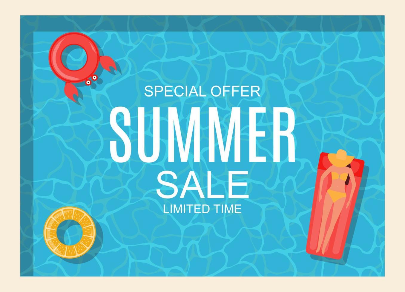 cartel de fondo de venta de verano con piscina. ilustración vectorial vector