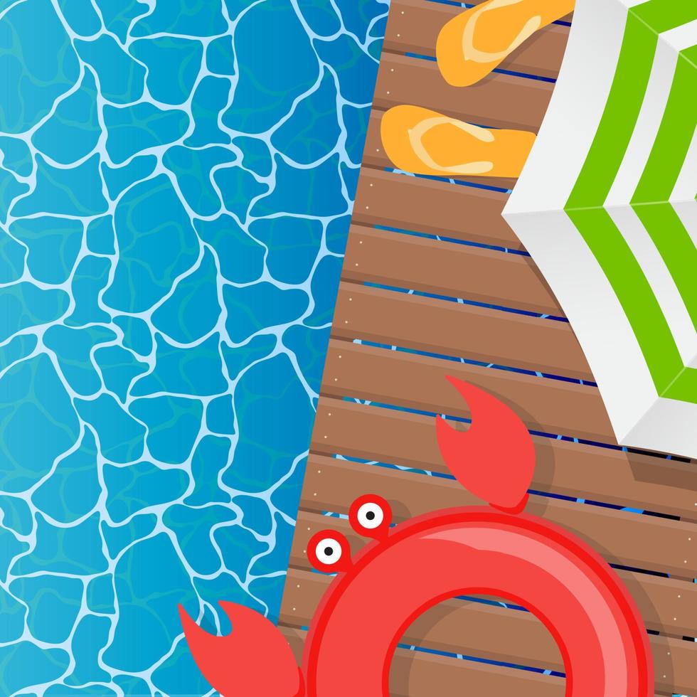 Plantilla de póster de fondo de verano con piscina y aro salvavidas. ilustración vectorial vector