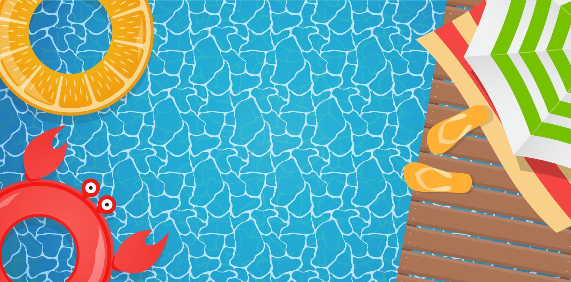 Plantilla de póster de fondo de verano con piscina y aro salvavidas. ilustración vectorial vector