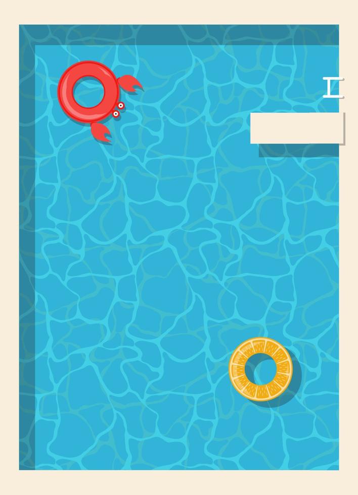 Plantilla de póster de fondo de verano con piscina y aro salvavidas. ilustración vectorial vector