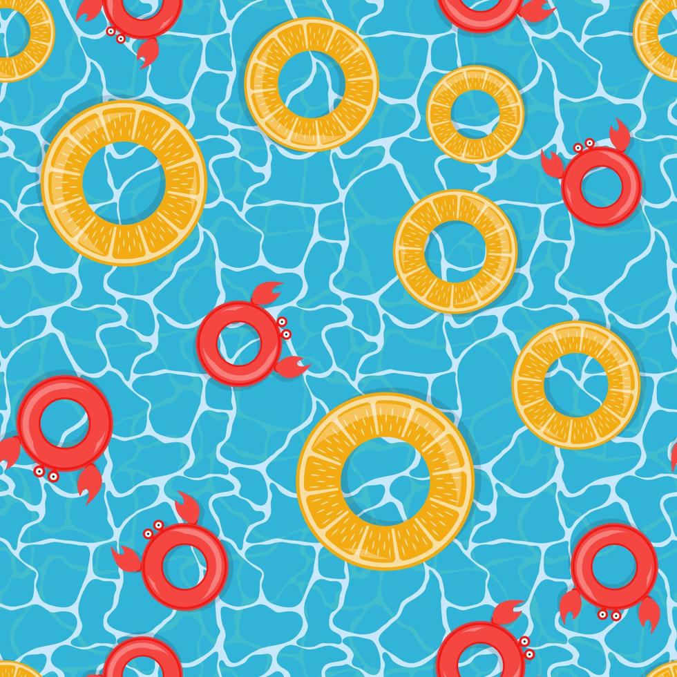 Pool water and lifebuoy seamless pattern background. Vector Illustration