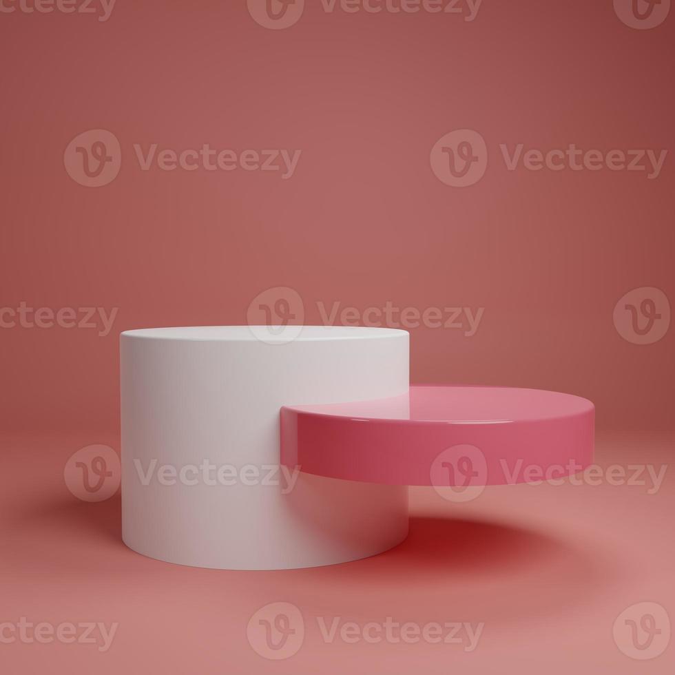 White pink pastel product stand on background. Abstract minimal geometry concept. Studio podium platform theme. Exhibition business marketing presentation stage. 3D illustration render graphic design photo