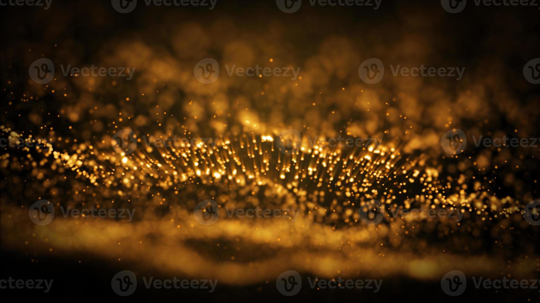 Abstract golden yellow glowing particle burning with fire effect in outer space background. 3D illustration render photo