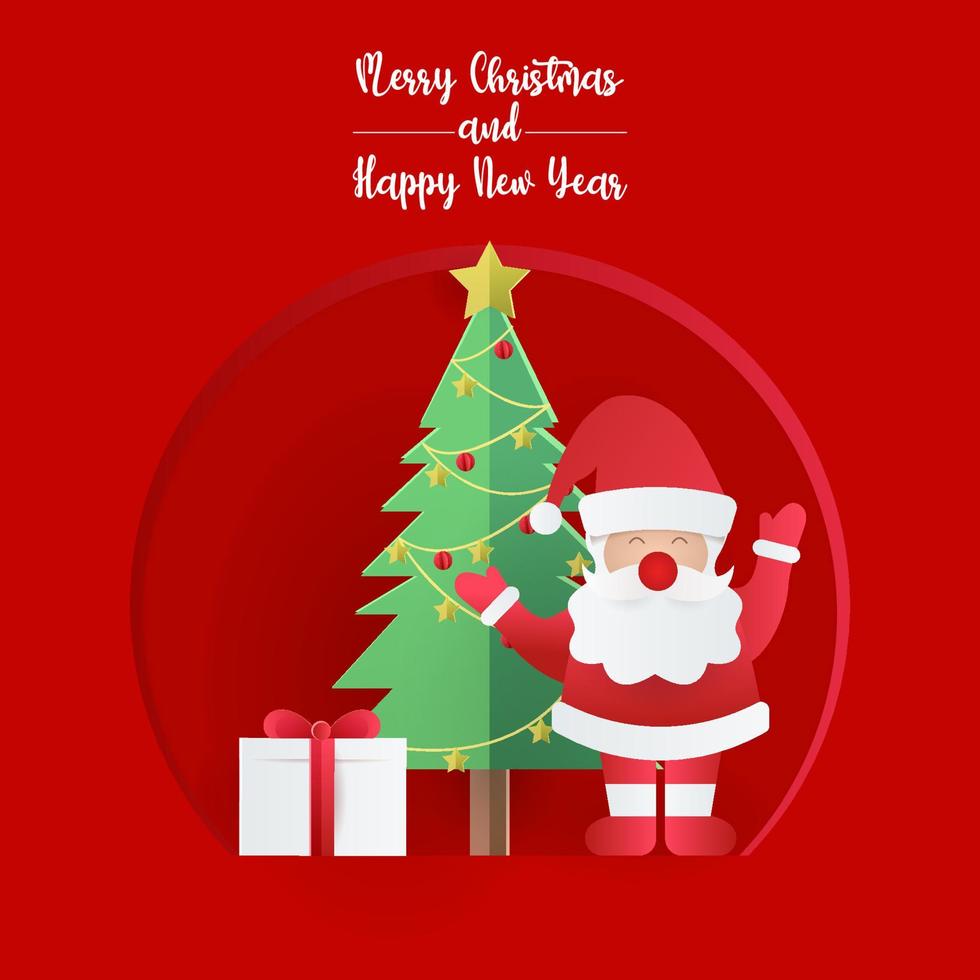tarjeta de felicitación de navidad o invitación con santa claus sobre fondo rojo vector