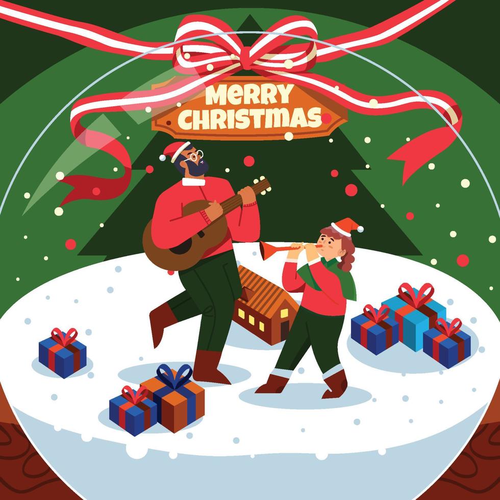 Father and Daughter Play Music on Christmas Concept vector