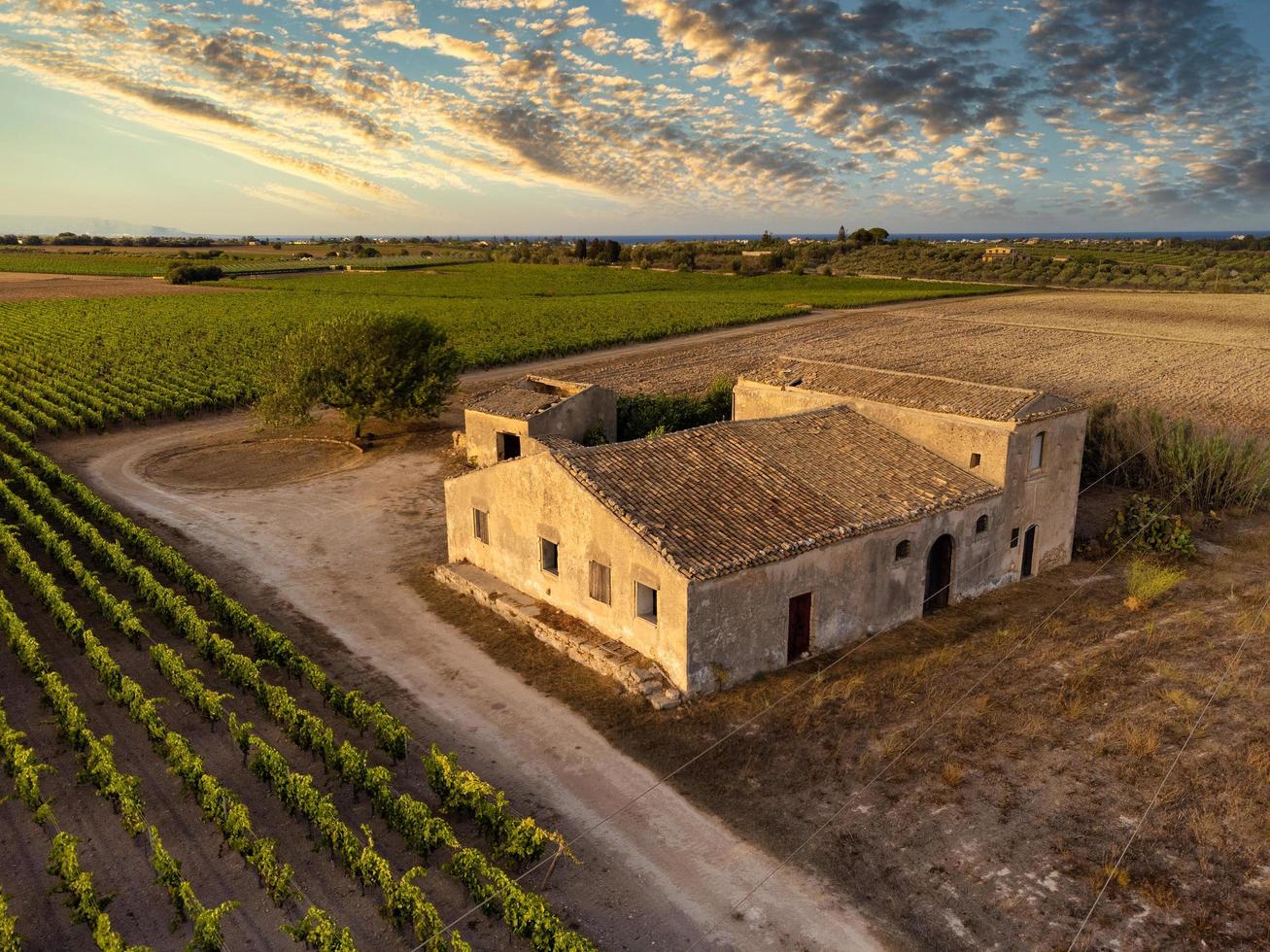 Aerial view of an old abandoned Sicilian millstone photo