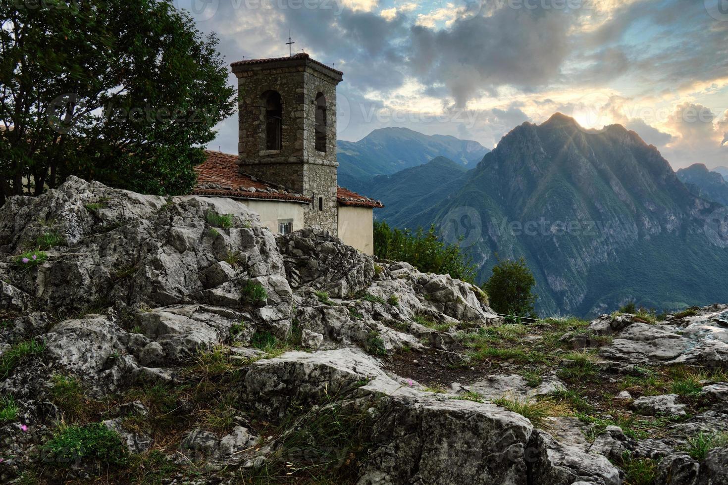 Beautiful sunset over mountains countryside photo