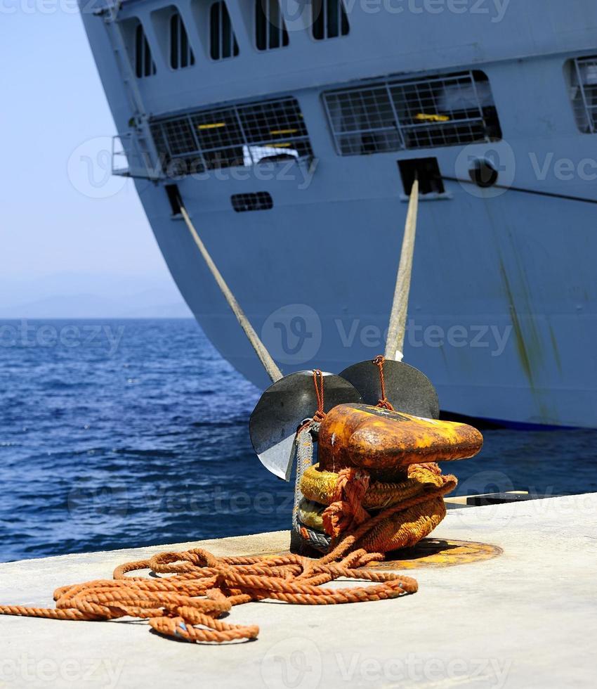 Rat baffles on the mooring lines photo