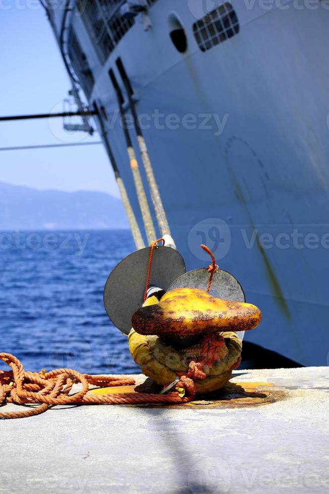 Rat baffles on the mooring lines photo