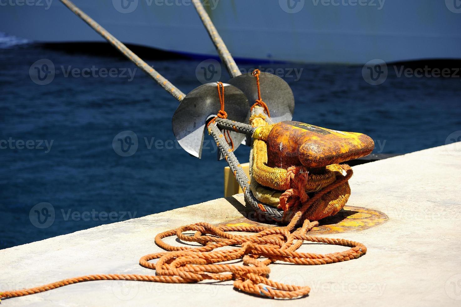 Rat baffles on the mooring lines photo