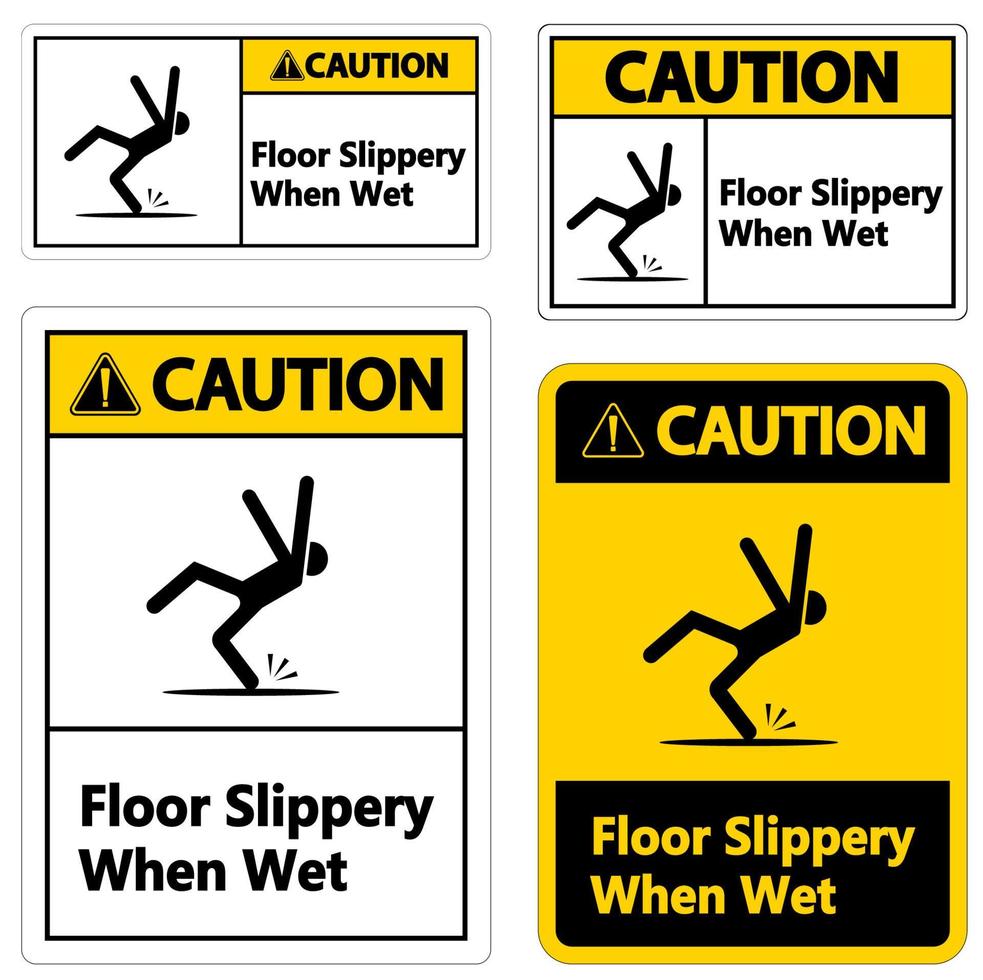Warning Slippery When Wet Sign on white background vector
